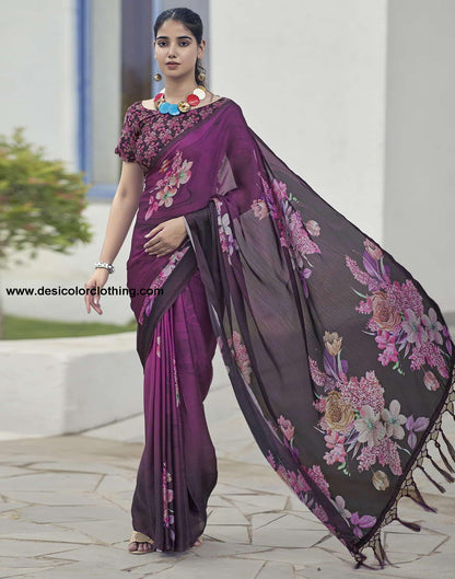 Black Printed Satin Saree