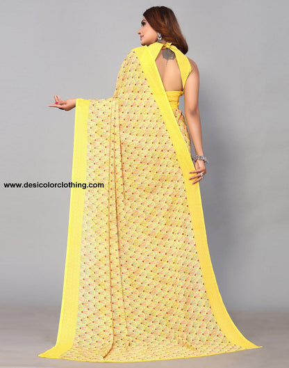Yellow Georgette Printed Saree