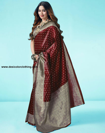 Brown Jacquard Silk Saree