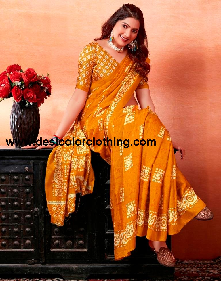 Turmeric Silk Printed Sarees