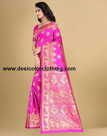 Pink Jacquard Banarasi Silk Saree