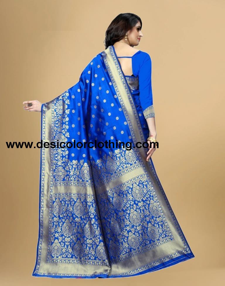 Blue Jacquard Banarasi Silk Saree
