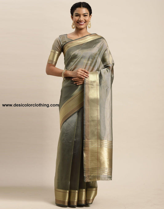 Steel Grey Organza Saree