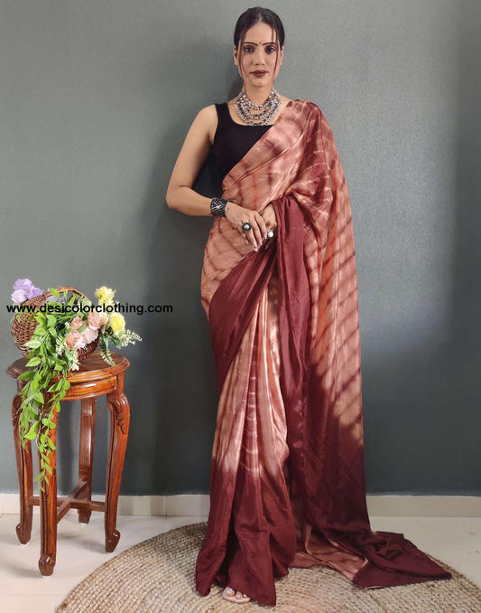 Dull Peach Printed Silk Pre-draped Saree