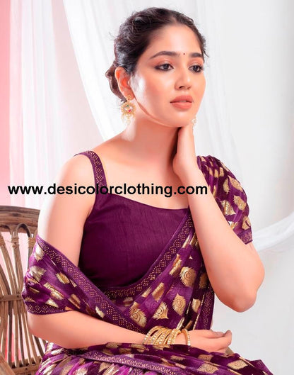 Deep Purple Lycra Printed Saree