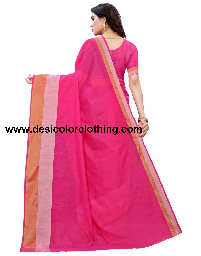 Pink Coloured Poly Cotton Self Woven Casual saree