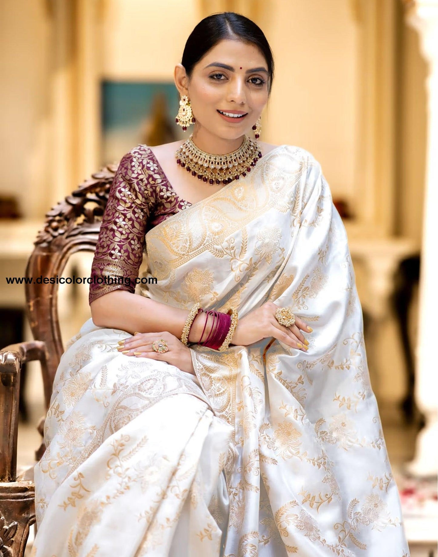 White Silk Plain Saree
