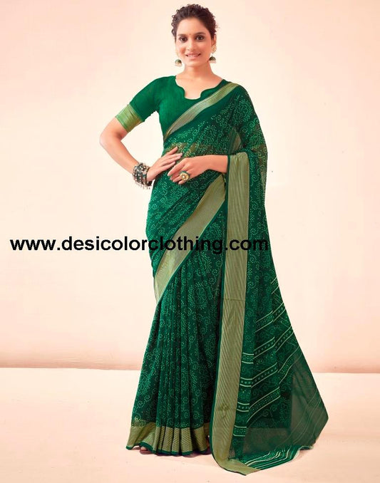 Bottle Green Georgette Bandhani Sarees