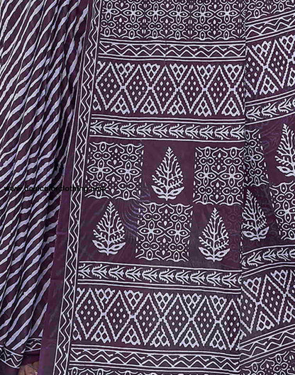 Wine Printed Cotton Leheriya Saree