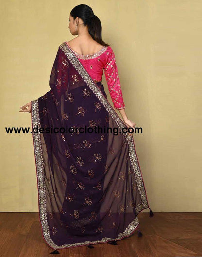 Deep Purple Georgette Plain Saree