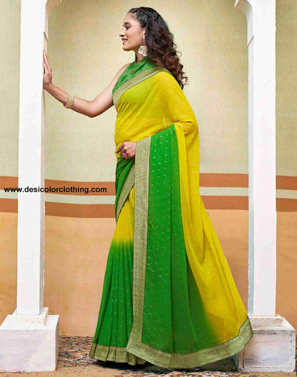 Yellow Georgette Plain Saree