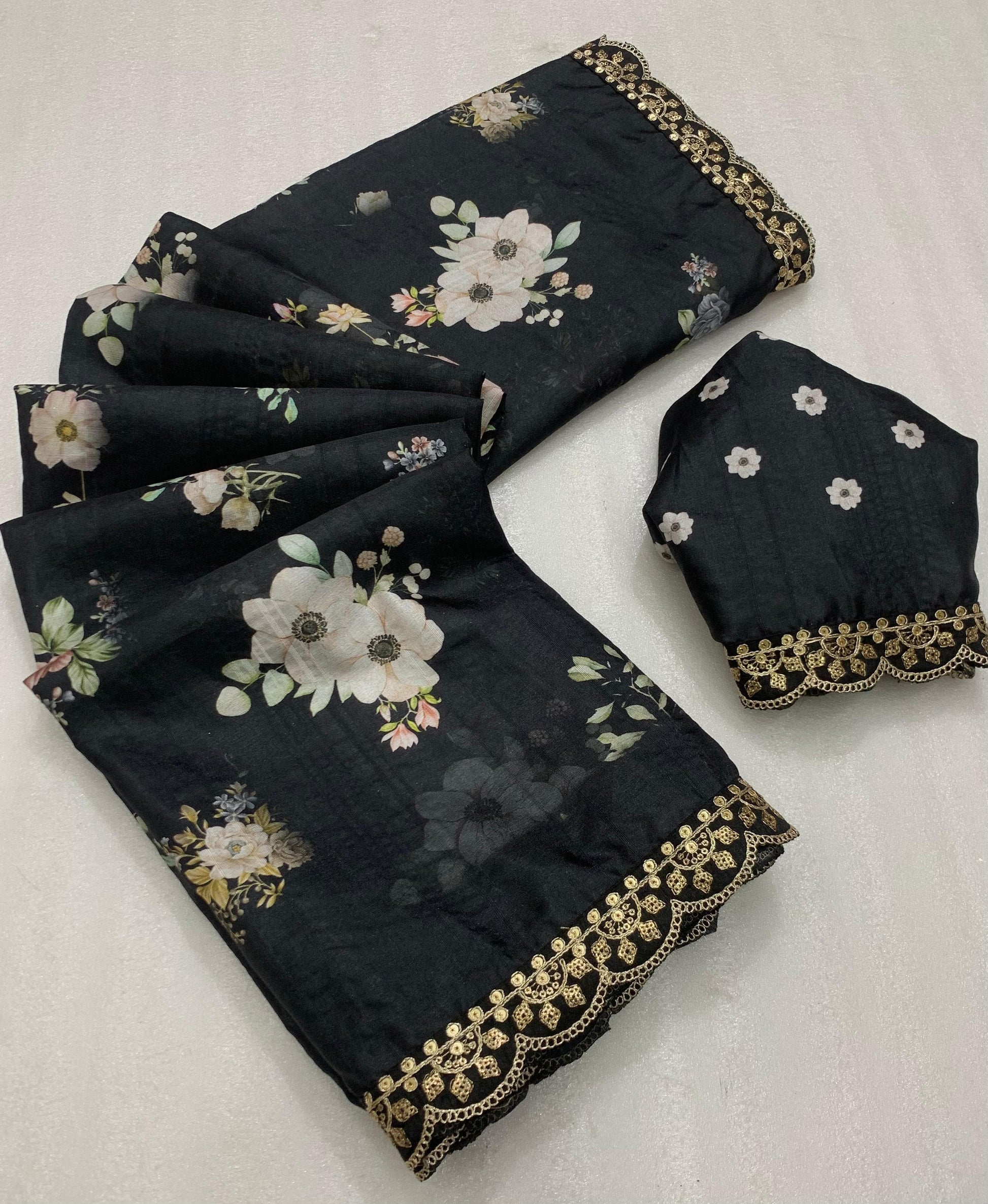 Product Image - Elegant Handloom Tussar Silk Digital Printed Saree with Embroidery