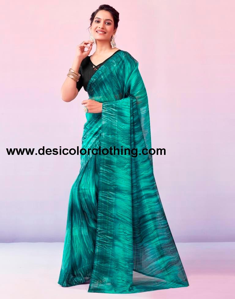 Turquoise Georgette Printed Ready to Wear Saree