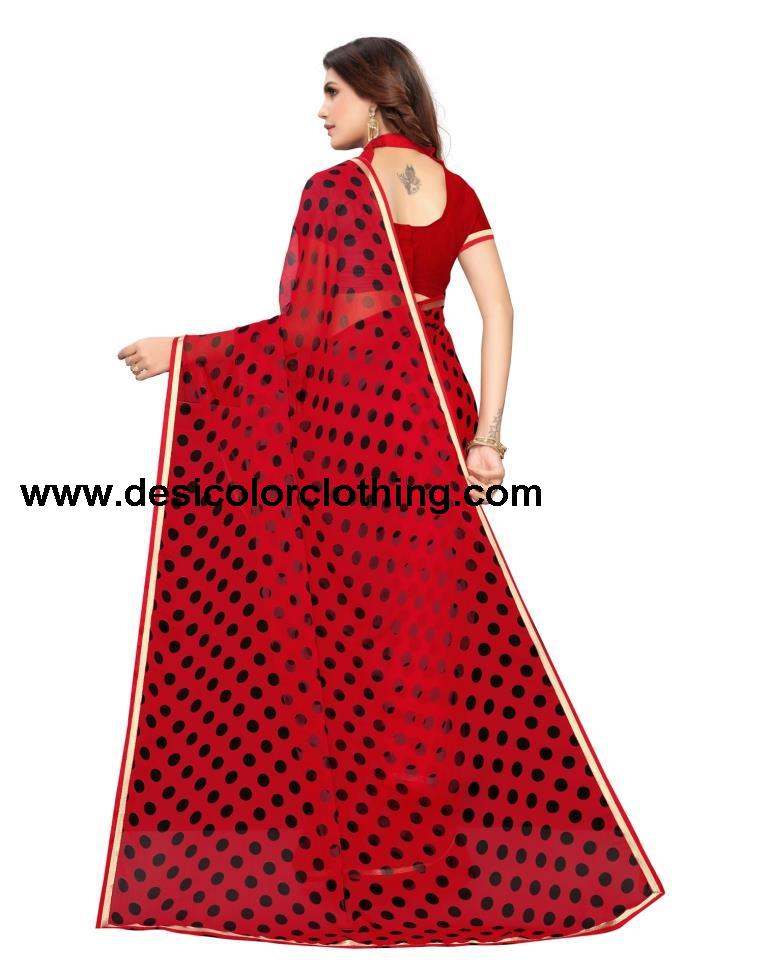 Red Coloured Printed Chiffon Saree | SLV1268S451