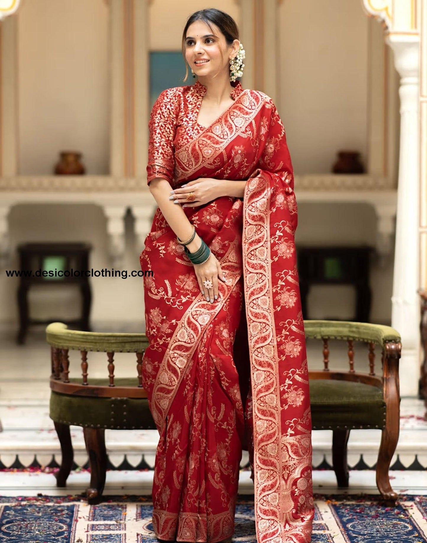 Red Silk Plain Saree