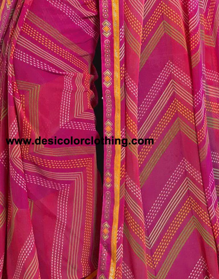Rani Pink Georgette Printed Saree