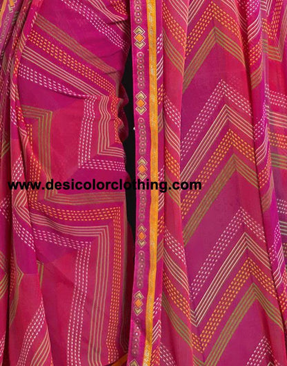 Rani Pink Georgette Printed Saree