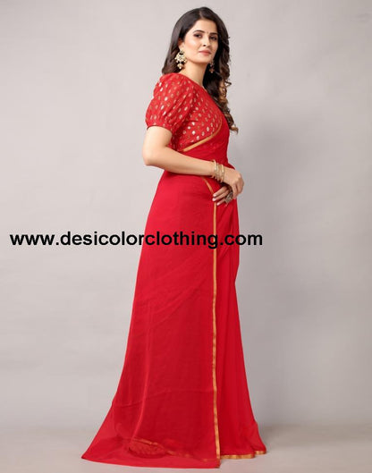 Red Chiffon Saree