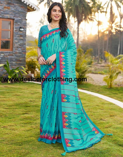 Blue Cotton Printed Ready To Wear