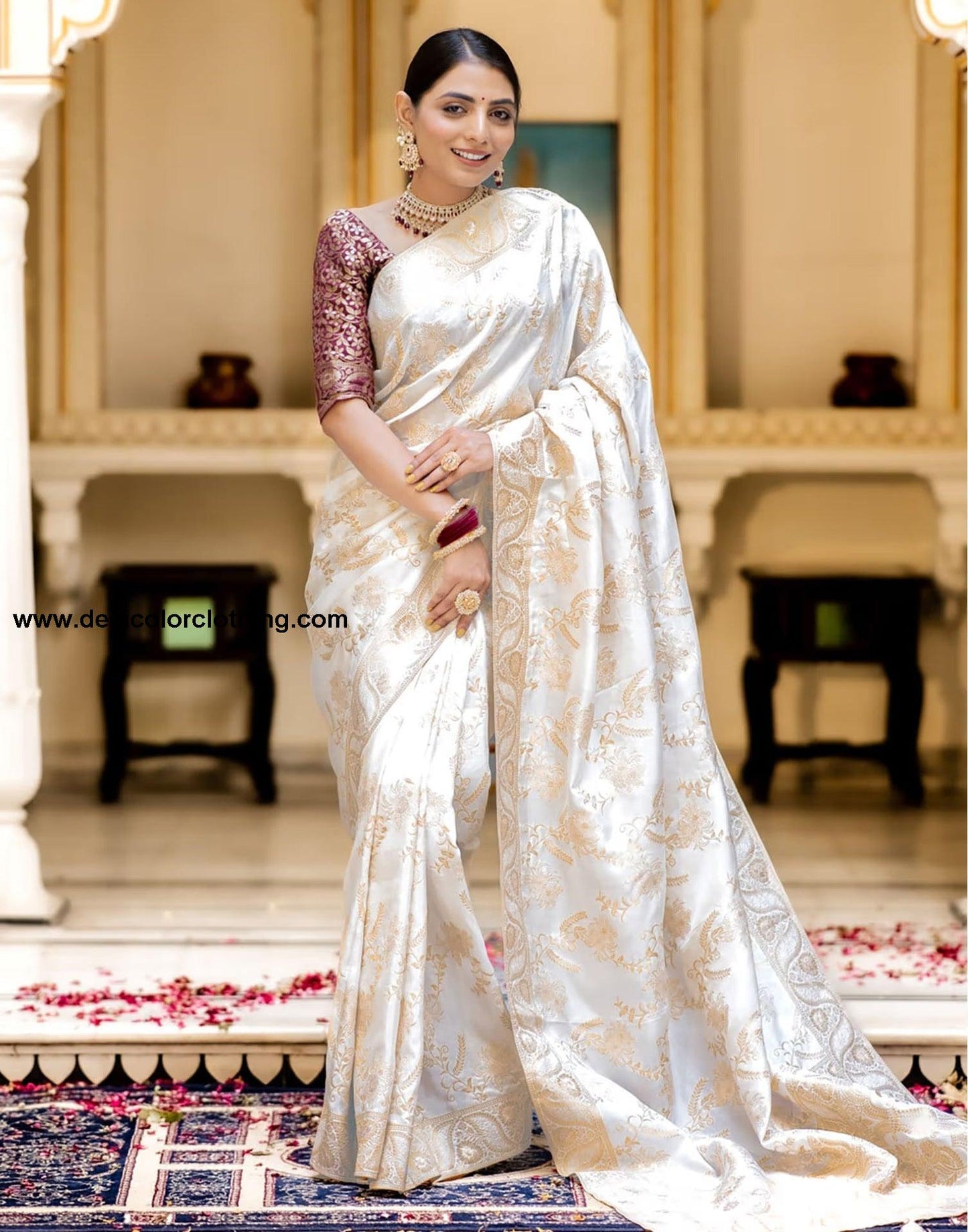 White Silk Plain Saree
