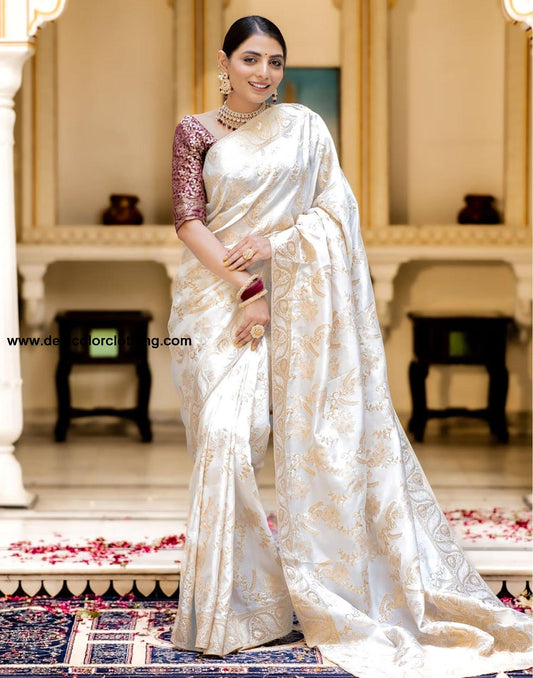 White Silk Plain Saree