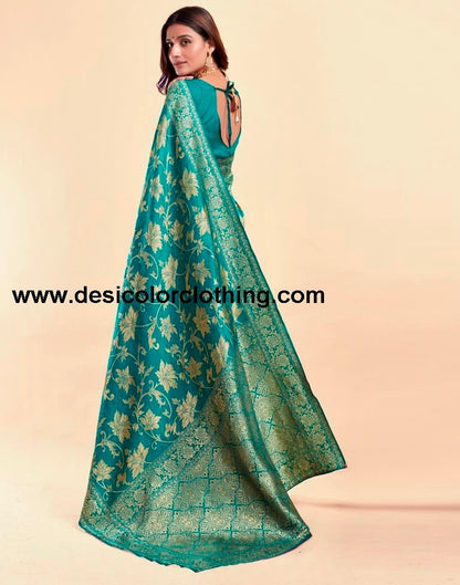 Teal Green Silk Plain Saree