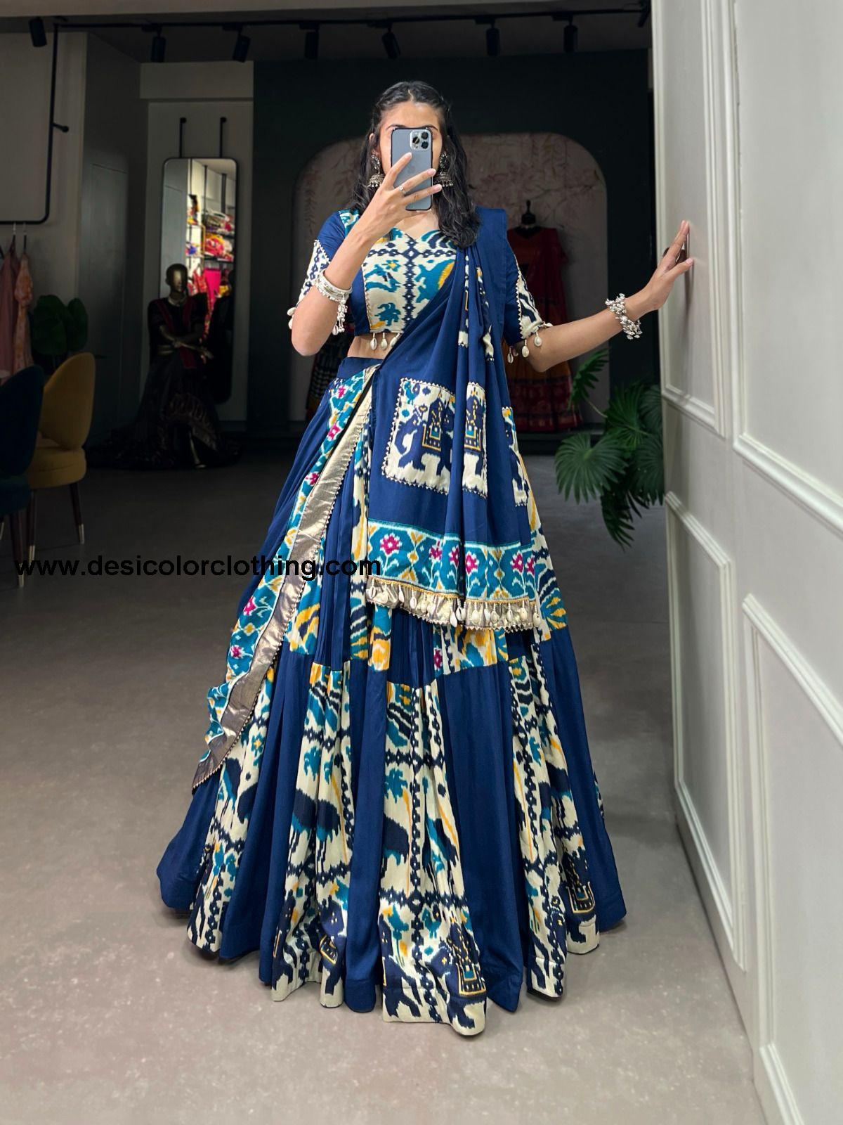 Rayon Printed Silk Lehenga Choli with Gota Patti and Cowrie Lace Detailing