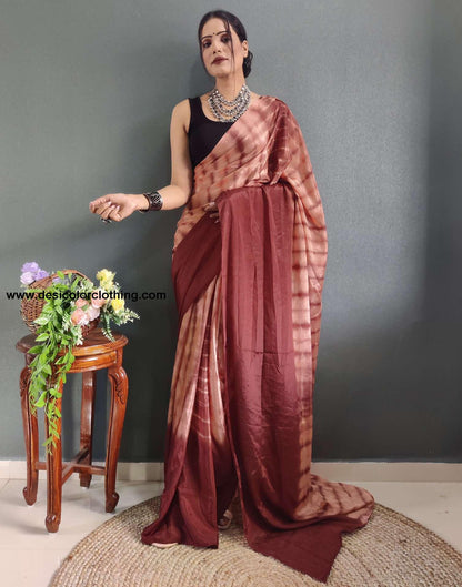 Dull Peach Printed Silk Pre-draped Saree