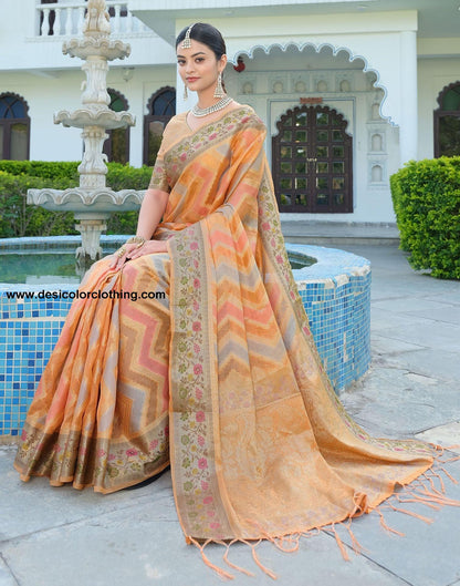 Orange Woven Banarasi Organza Saree