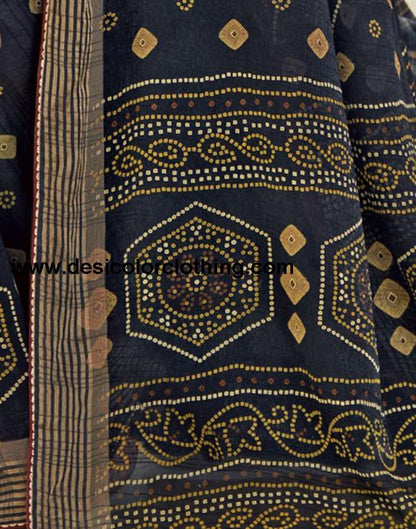 Dark Navy Blue Chiffon Bandhani Saree
