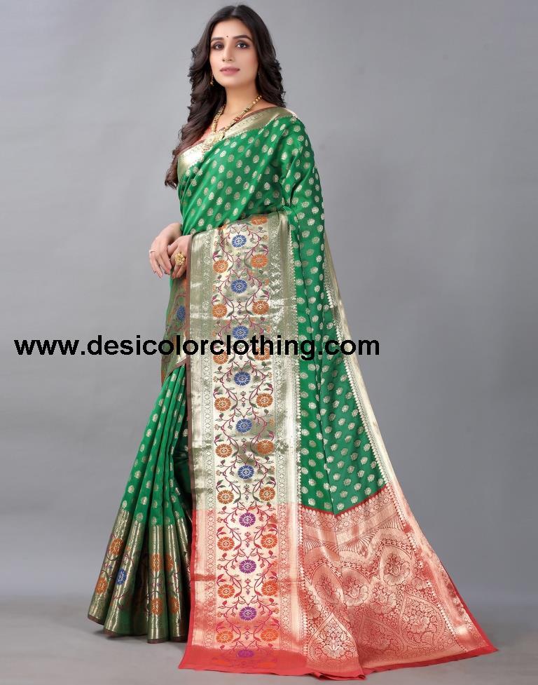 Golden And Green Silk Saree