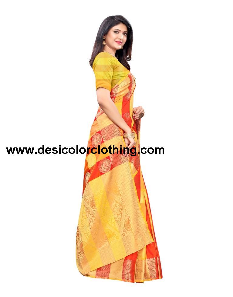 Yellow Coloured Poly Silk Jacquard Partywear saree | SLV1646S106