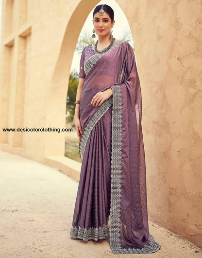 Purple Swarovski Georgette Embroidery Saree