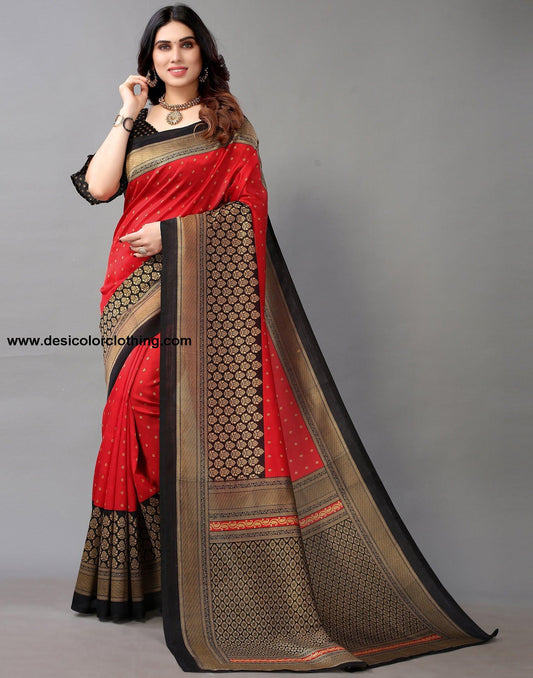 Red And Beige Silk Saree