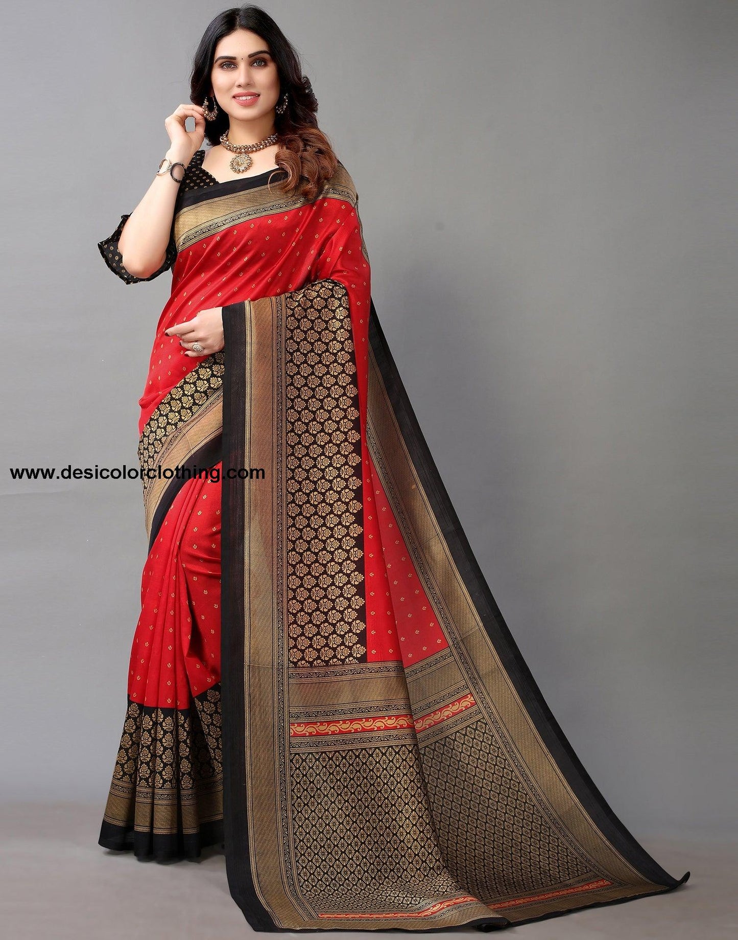 Red And Beige Silk Saree