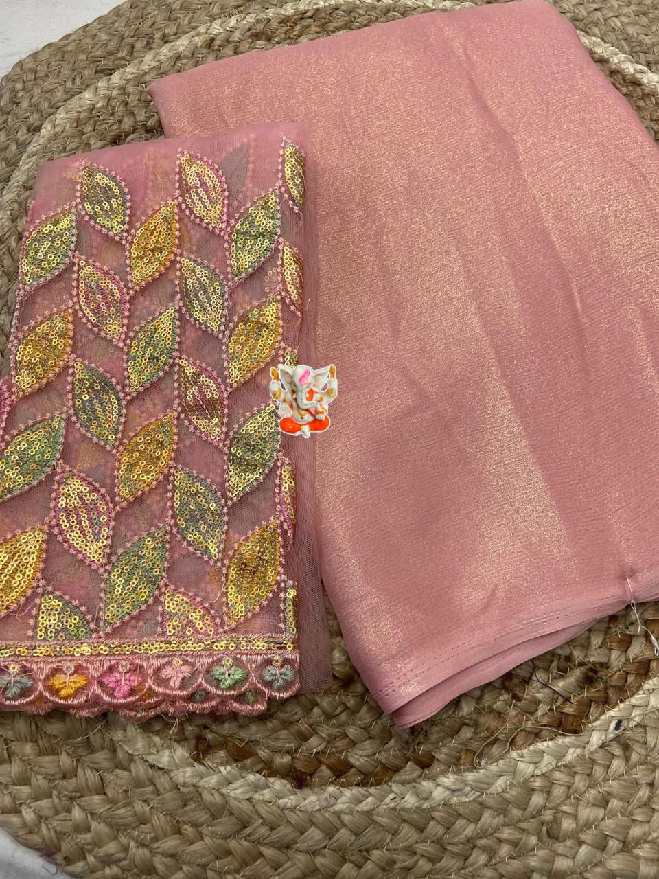 Product Image - Designer Shimmer Chiffon Saree with Embroidered Blouse