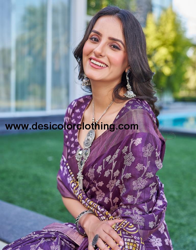 Voilet Silk Printed Saree