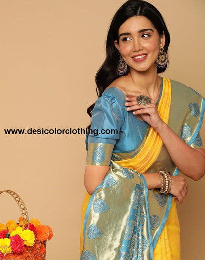 Yellow Banarasi Silk Saree
