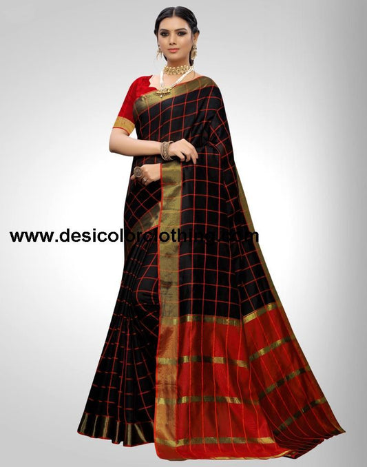 Black Coloured Chanderi Woven Checks Casual saree