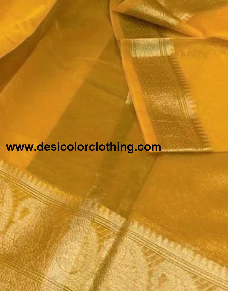 Turmeric Yellow Organza Plain Saree