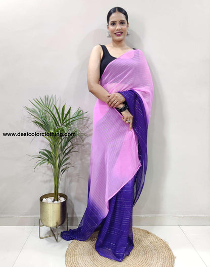 Pink Plain Georgette Pre-draped Saree