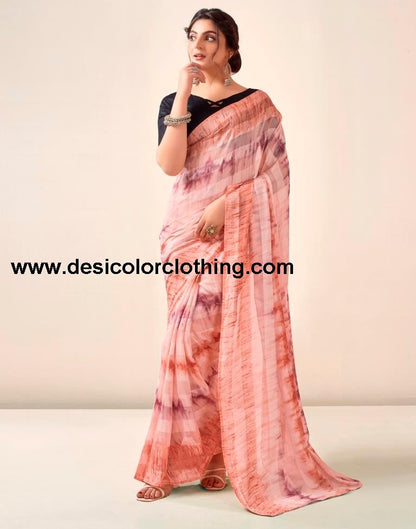 Light Peach Georgette Printed Ready to Wear Saree
