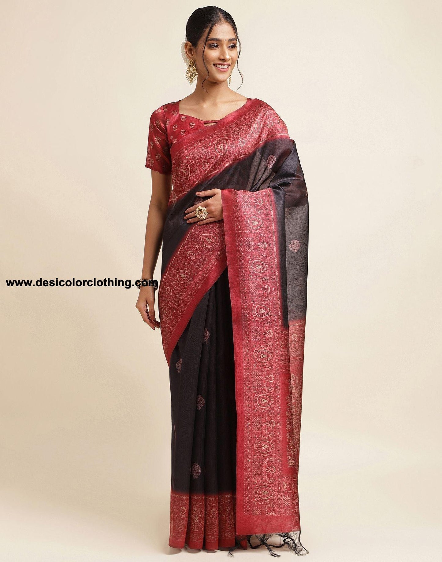 Black Silk Printed Saree