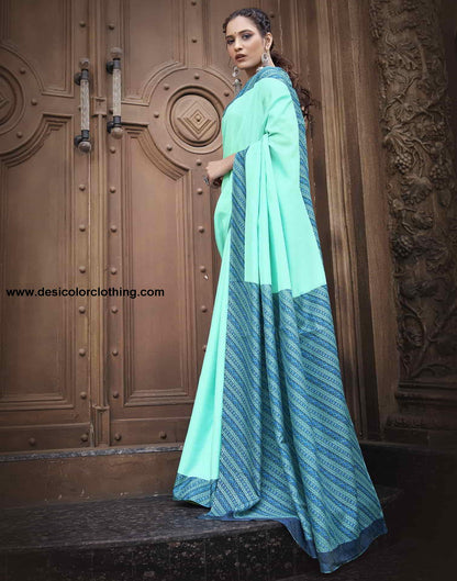 Turquoise Silk Printed Saree