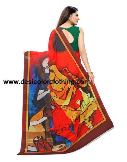 Red Coloured Georgette Digital Printed Casual saree
