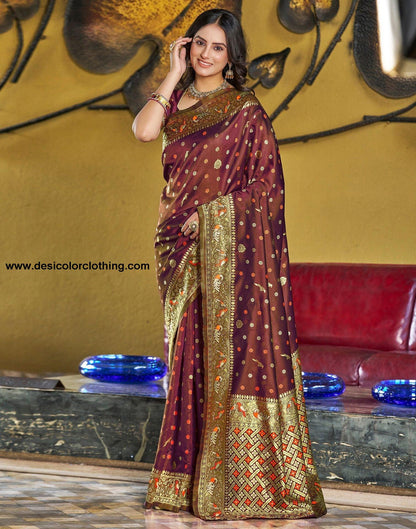 Brown Jacquard Silk Saree