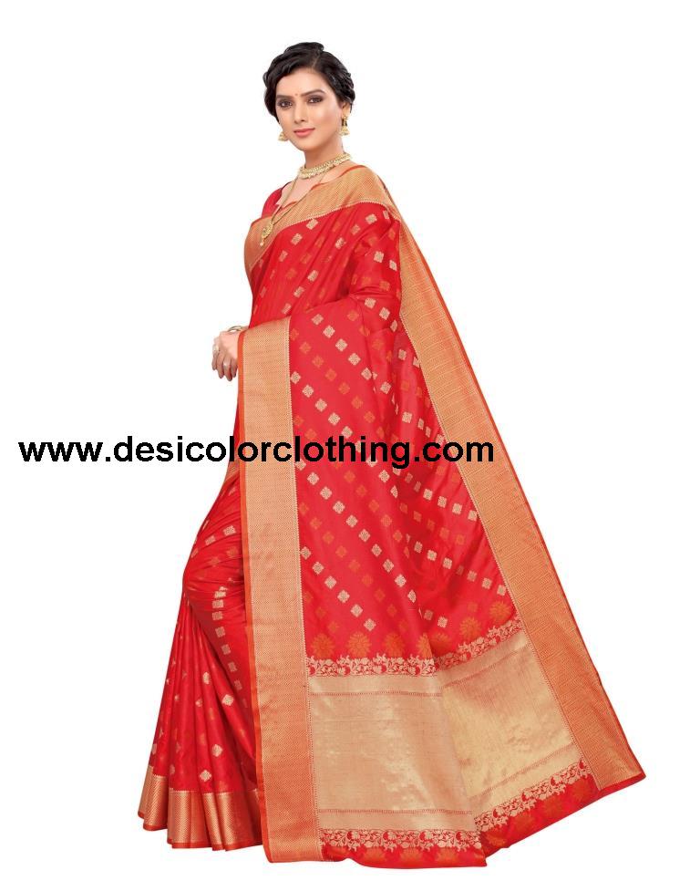 Red Coloured Poly Silk Jacquard Partywear saree