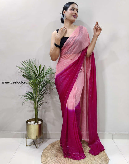 Peach Plain Georgette Pre-draped Saree
