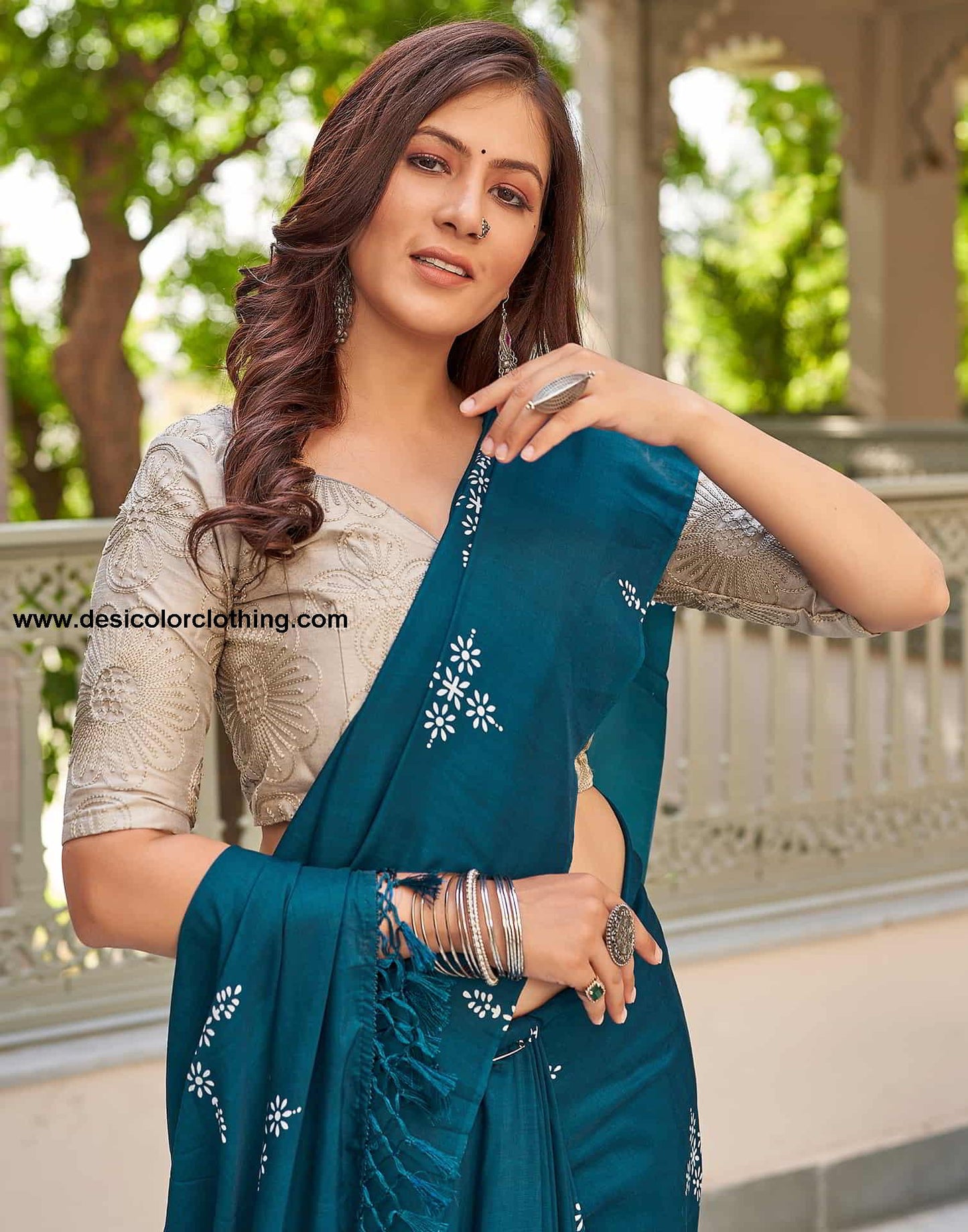 Blue Printed Cotton Saree