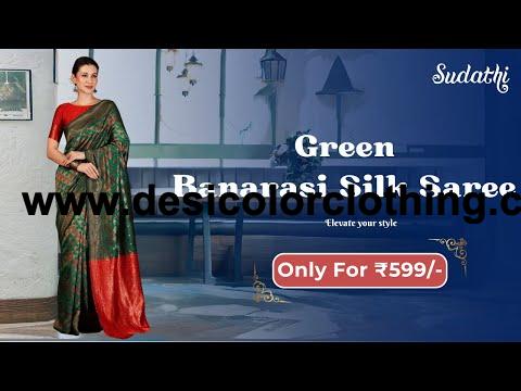 Green and Red Banarasi Silk Woven Saree